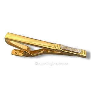 Vintage Nina Ricci Logo Two Tone Tie Clip Bar Pin In Gold & Silver